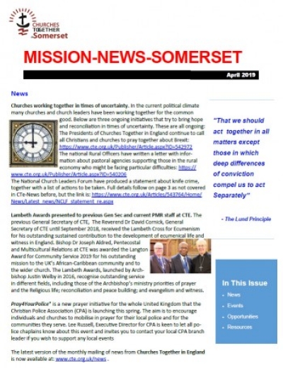 Somerset Churches Together Newsletter and 2018 Review