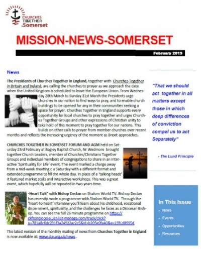 Somerset Churches Together Newsletter – February 2019