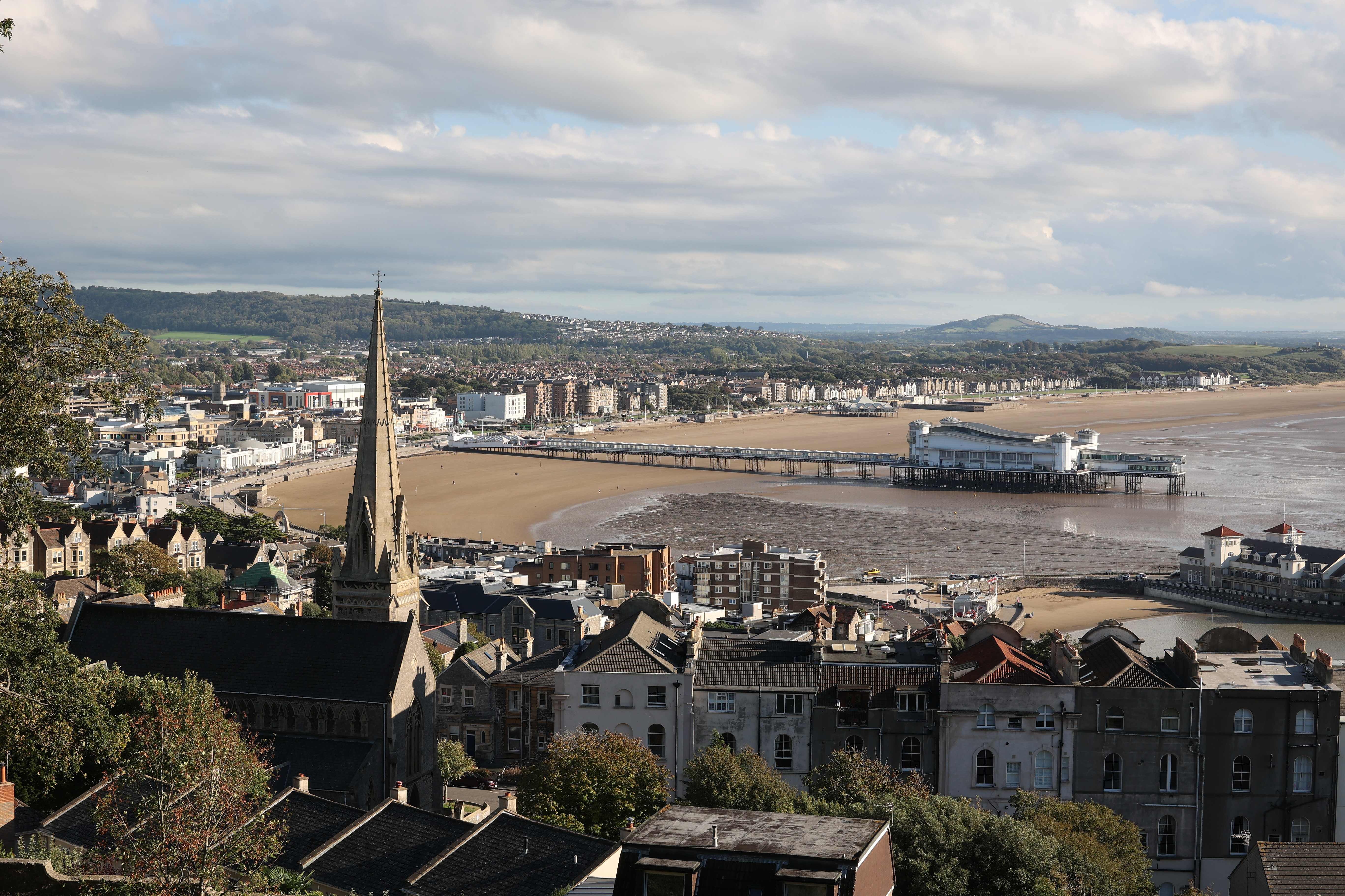 Holy Trinity Church and its spire overlooking Weston-super-Mare seafront and Grand Pier. Photograph by Andy Page.