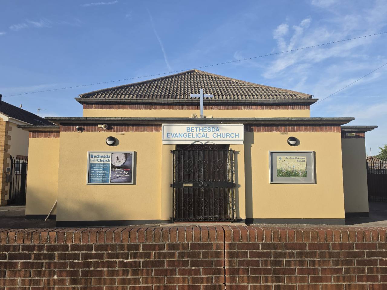 Bethesda Evangelical Church frontage and entrance on Chaucer Road, Weston-super-Mare